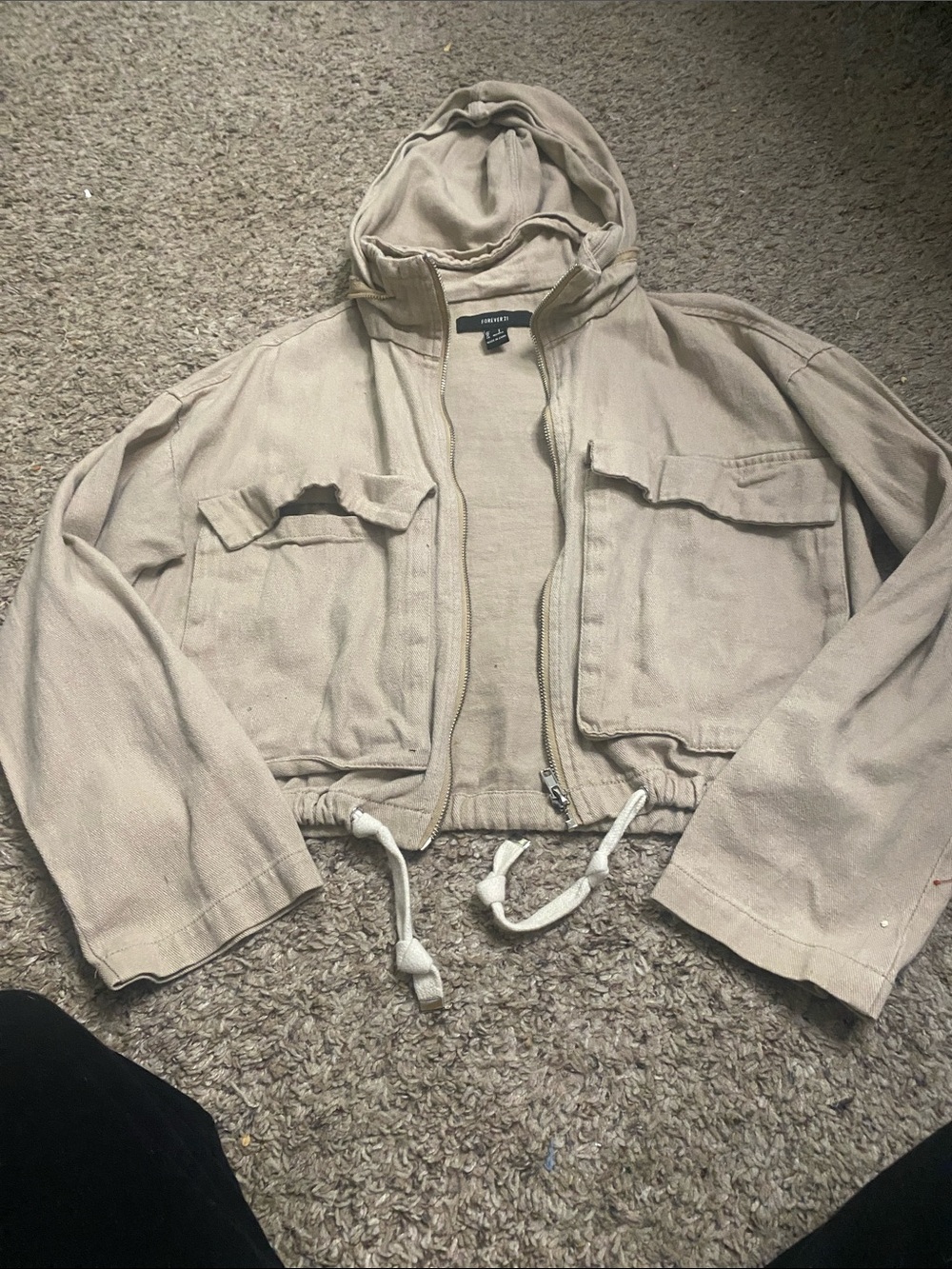 Forever 21 Taupe Cropped Hooded jacket